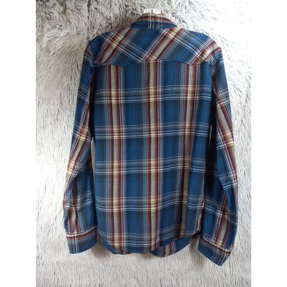 44MM Shirt Mens Small Blue Plaid Western Pearl Snap Cowboy Rodeo Button Down Top - Picture 2 of 7